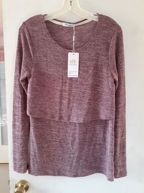 Bearsland new s small nursing shirt soft stretch long sleeve pink maroon red top